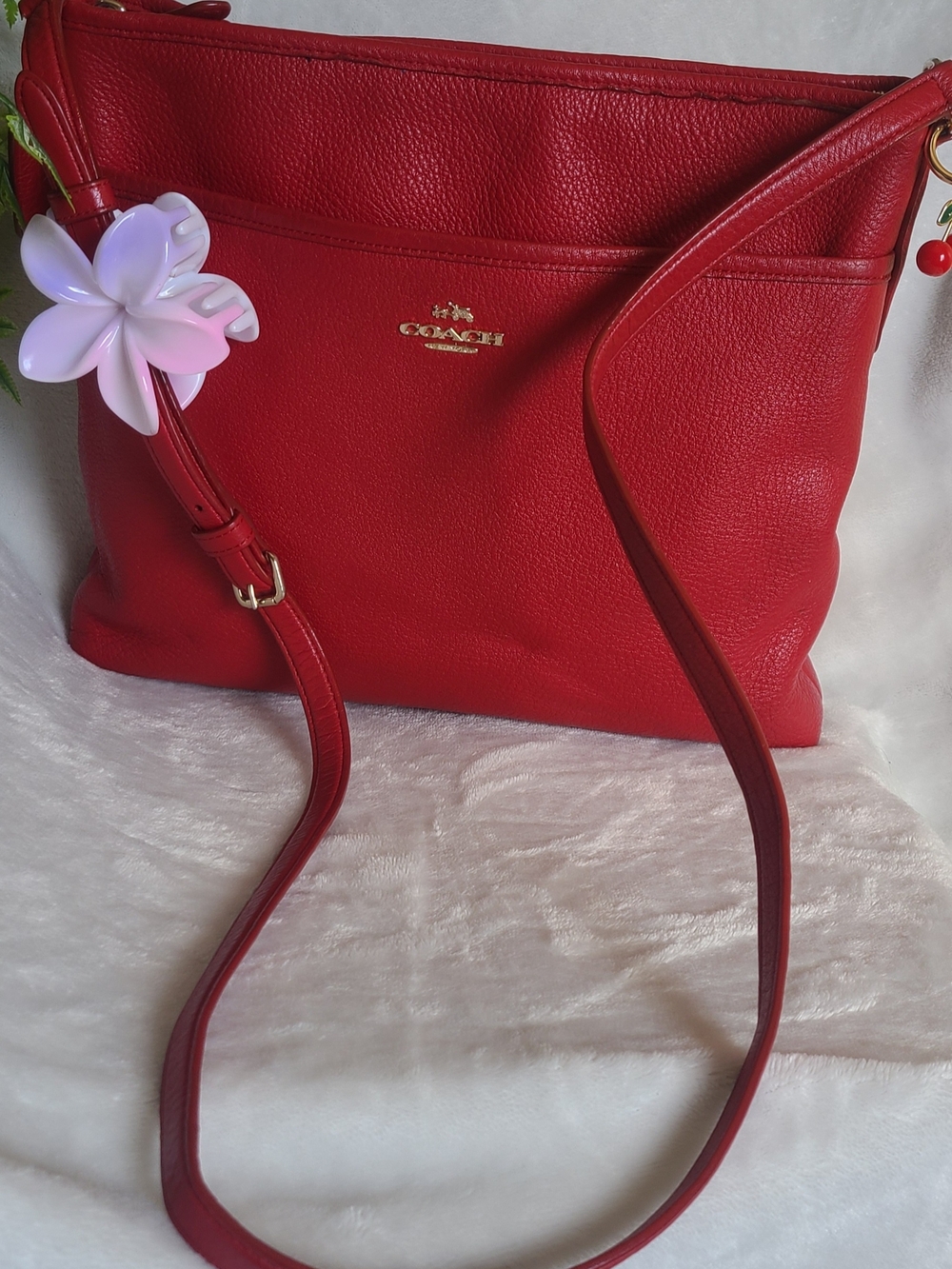 COACH Red Pebbled Leather Crossbody Bag - Picture 3 of 9